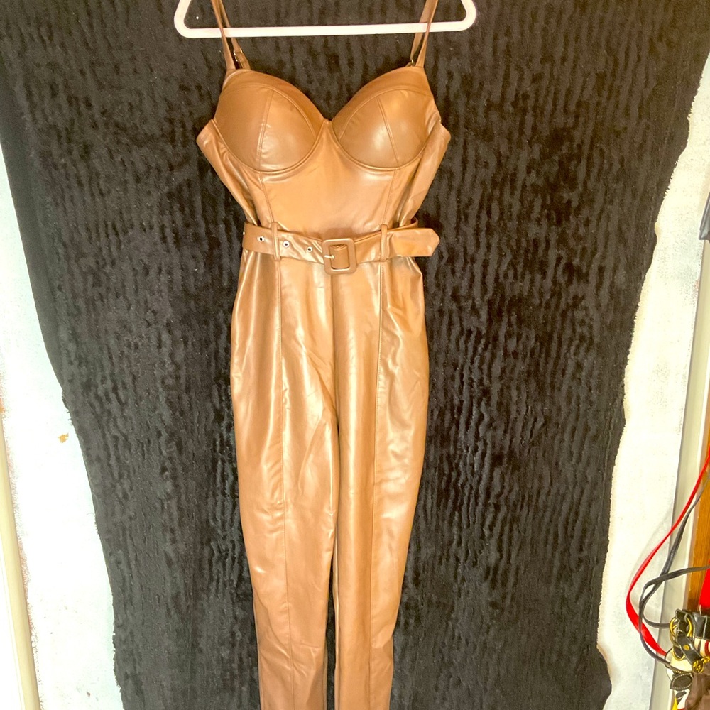 Fux leather one piece jumpsuit
